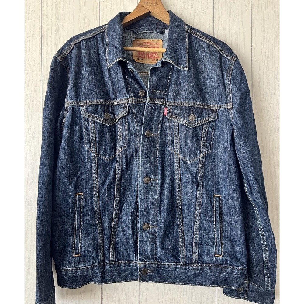 Levis Mens Denim Trucker Jacket Medium Dark Wash‎ Blue 100% Cotton 72334